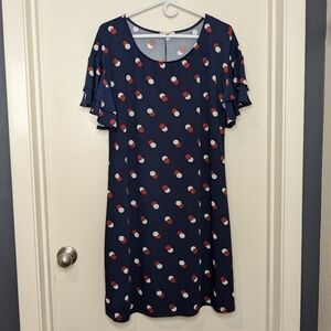 Como Vintage Nordstrom Polka Dot Double Ruffle Red Navy White Dress in L…